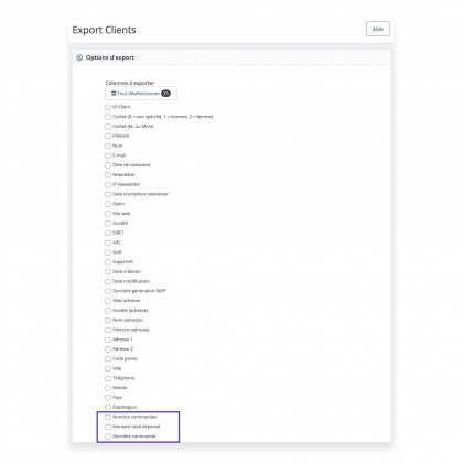 Export clients prestashop
