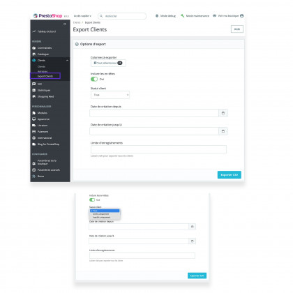 Export clients prestashop
