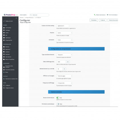 Popup configurable