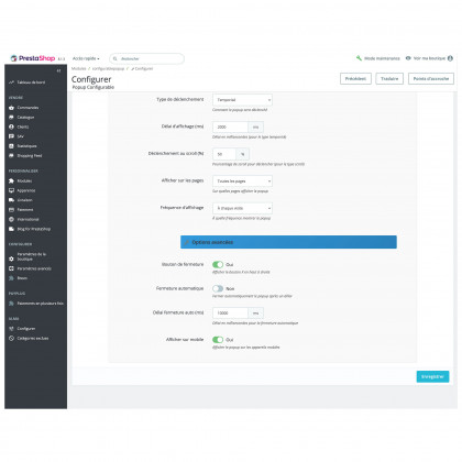 Popup configurable